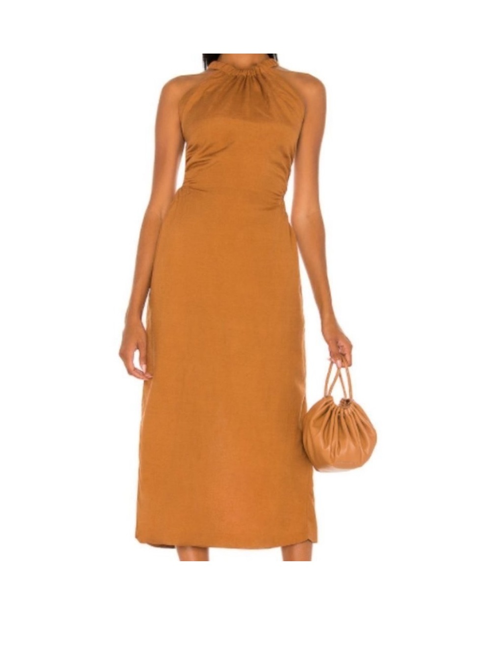 Bardot Grecian Amara Camel Linen Halter Midi Dress Size 10